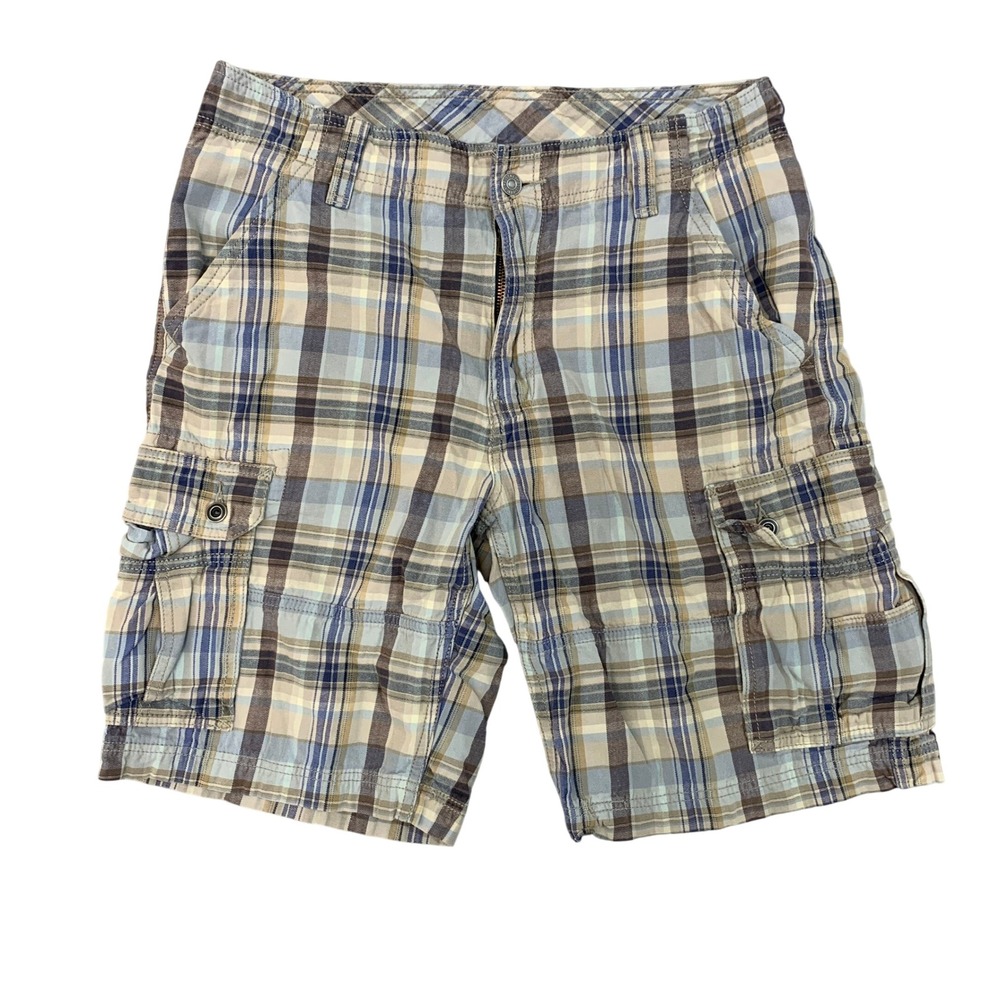 Levis Men's 34 Blue Tan Plaid Cargo Shorts Cotton